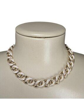 Vintage Signed LR Lady Remington Gold Plated Rhinestone Chain Link Necklace